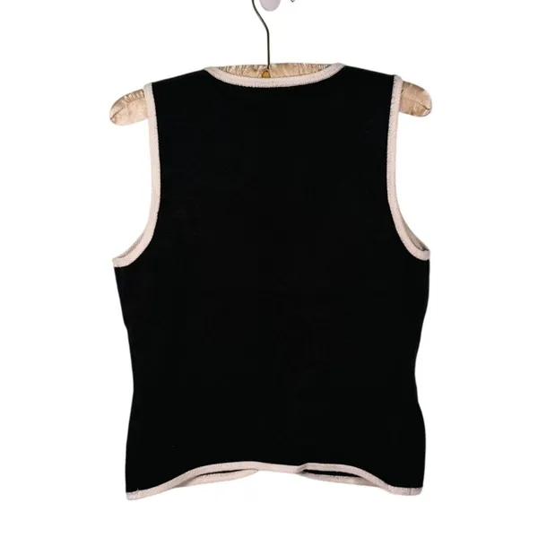 Abercrombie Mara V-Neck Gold Button Sweater Vest Womens M Black Preppy Old Money - Image 3
