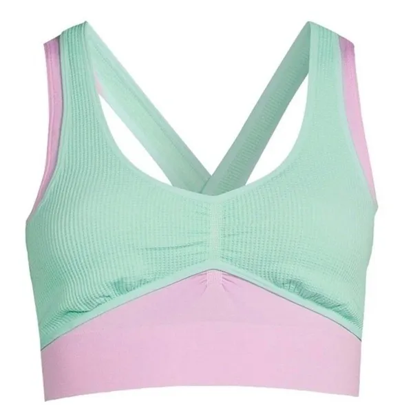 No Boundaries Juniors Seamless Double Layered Bralette Small NWT Pink Green - Image 3