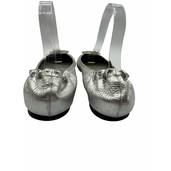 Tory Burch Reva Flats Silver Metallic‎ Leather Logo Medallion Shoes Size 10 Y2K - Image 11