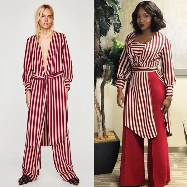 Zara Woman Burgundy Cream Striped Longline Wrap‎ Tunic Top XS - Image 2