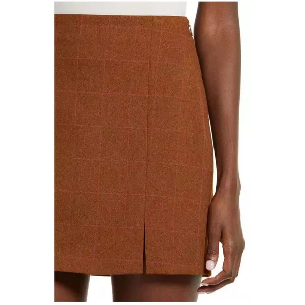 Nordstrom Leith Womens Tan Dale‎ Windowpane Check Plaid Mini Pencil Skirt Brown Size S - Image 3