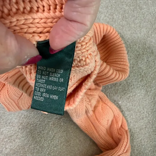Lauren Ralph Lauren Womens Cotton Sweater L Peach Cable Knit Turtleneck‎ Chunky - Image 3