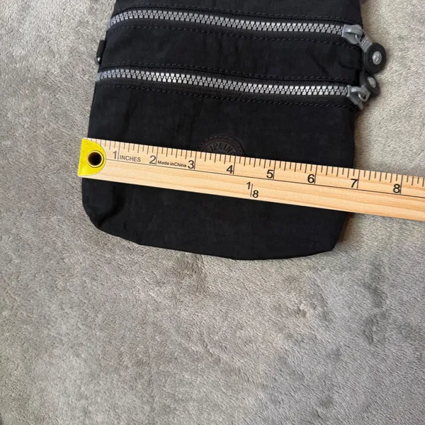 Kipling‎ Crossbody Bag Small Black Nylon Multi Zip Adjustable Strap Crinkled - Image 15
