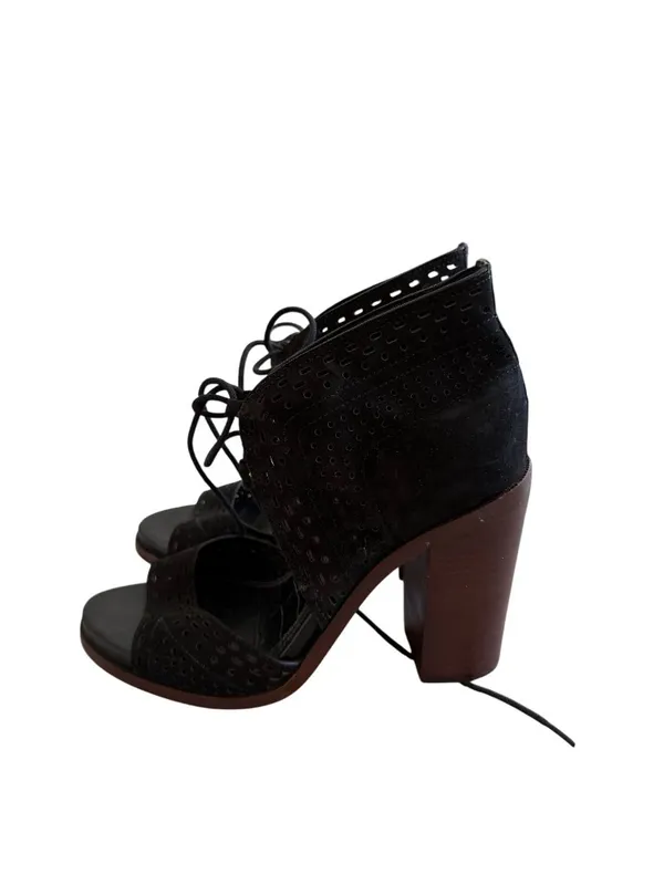 GIANNI BINI Black Laceup Peeptoe Heels Size 7 - Image 6