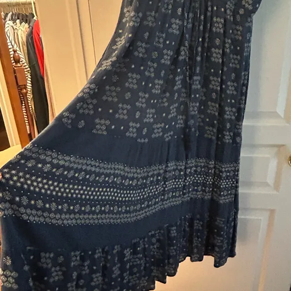 Sonoma Maxi Short Sleeves Tiered Blue Geometric Print Dress Boho Size XXL.Fit XL - Image 3