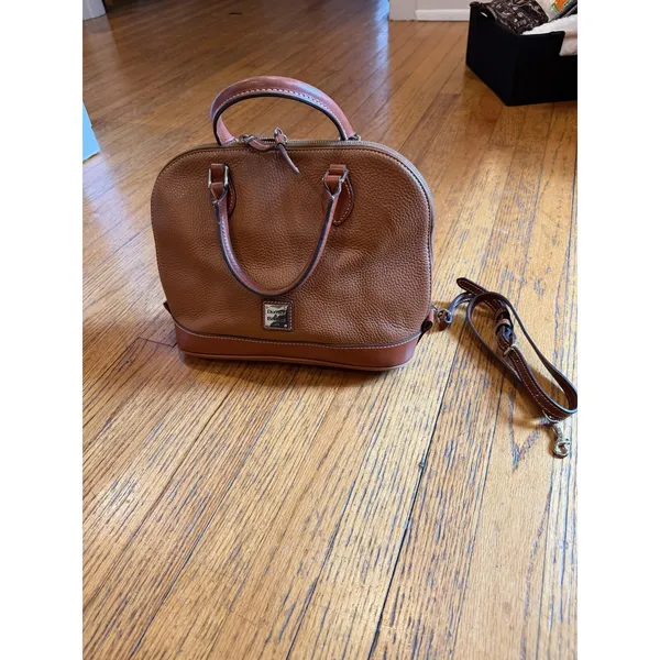 Dooney & Bourke Satchel Bag Womens Brown Pebbled Leather Zip Crossbody Purse - Image 2