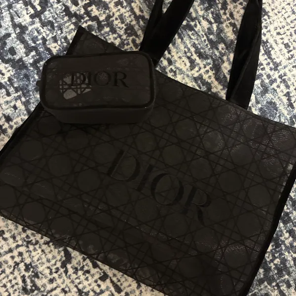 Christian Dior Black Tote Bag and Makeup Bag - Image 2