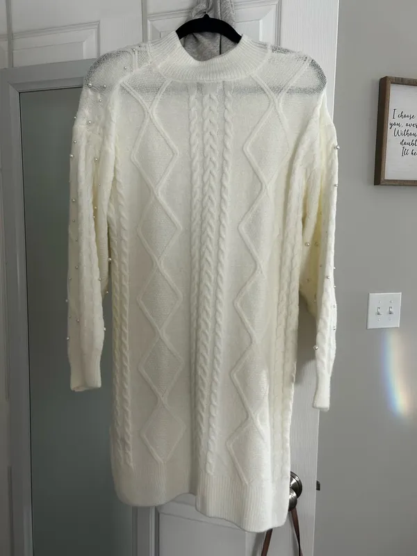Francesca's White Pearl Sweater Dress - Image 3