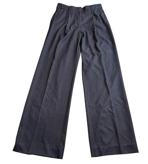 Reformation Size 6 Wide Leg Trouser Pants Charcoal Black Pinstripe Academia Work - Image 2