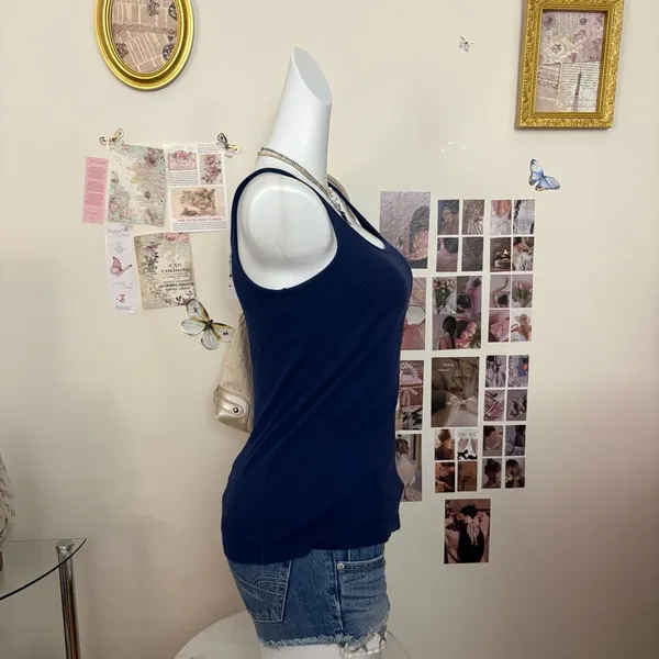 Quality Goods Navy Blue Cotton Scoop Neck Tank Top Size M - Image 2
