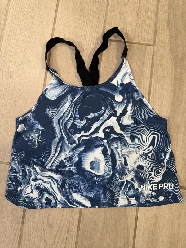Nike Pro Blue Marble Performance Crop Top - Image 3