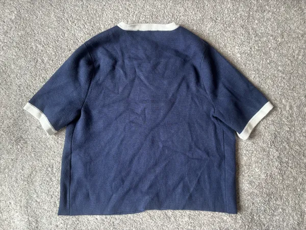 Abercrombie & Fitch Navy Ivory Contrast Trim Short Sleeve Cardigan Small - Image 3