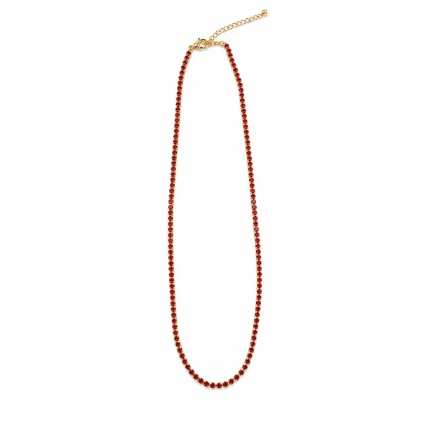 Tennis Necklace 17in Gold Ruby Red Rhinestone Sparkly Lobster Clasp - Image 2