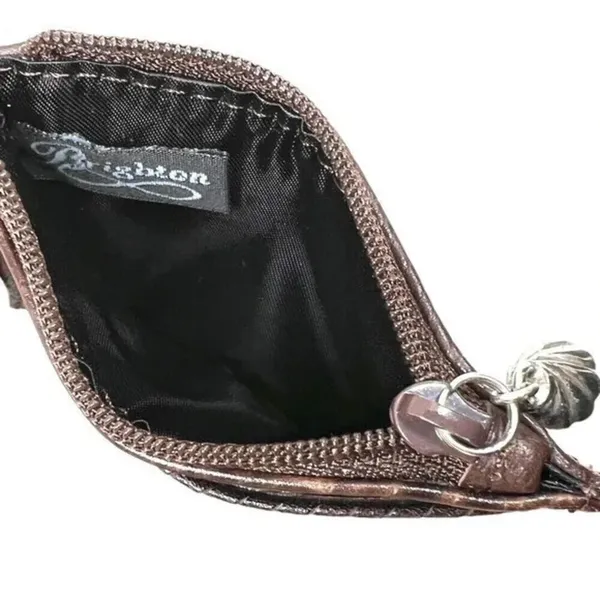 Brighton Small‎ Wallet Brown Leather ID Holder Zippered Coin Purse Heart Window‍ - Image 2