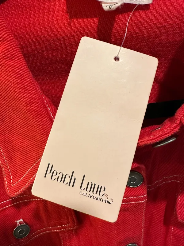 Peach Love Button-Down Red Denim Romper - Image 4