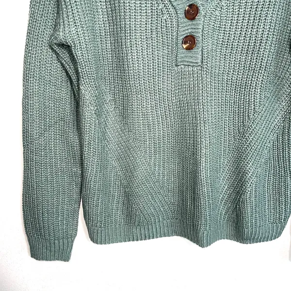 Maurices Teal Green Button V-neck Knit Henley Sweater - Image 4