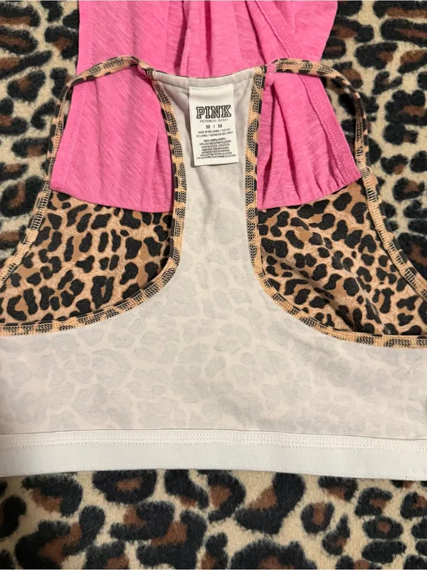 2000s vintage style 2014 victoria secret pink tank top with leopard print bra - Image 6