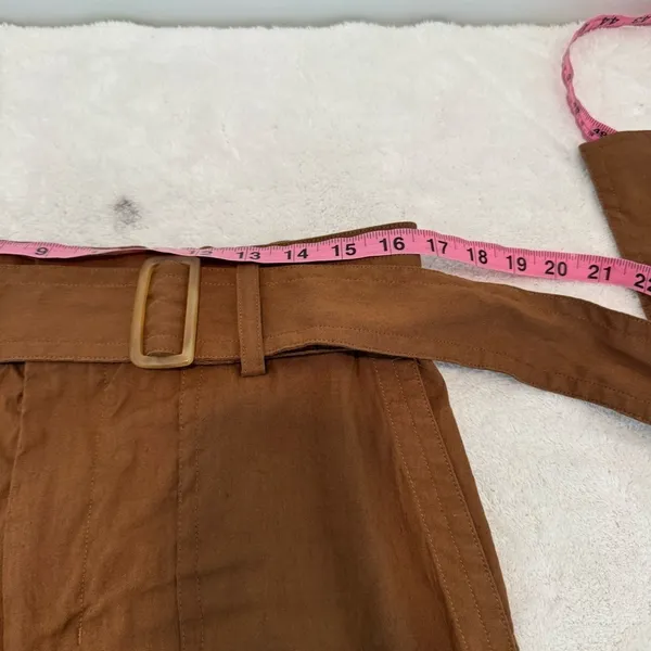 Vince Belted Linen Blend Utility Capri Pants Womens Sz L Brown Cuffed High Rise - Image 9