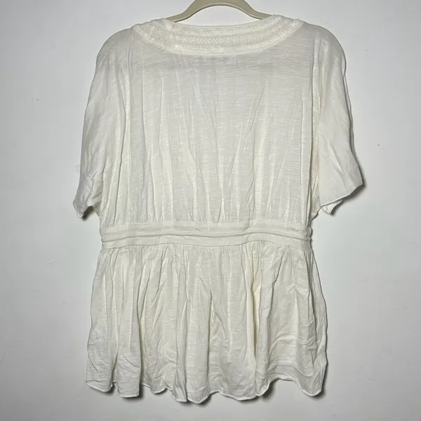 Lucky Brand White Embroidered Tassel‎ Tie Square Neck Peasant Tunic Top Medium - Image 2