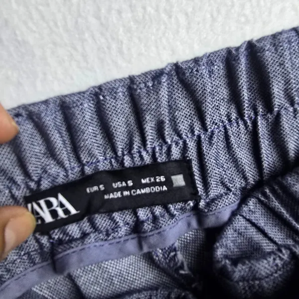 Zara Blue‎ High Waisted Elastic Waist Cuffed Straight Leg Pants Womens Small - Image 2
