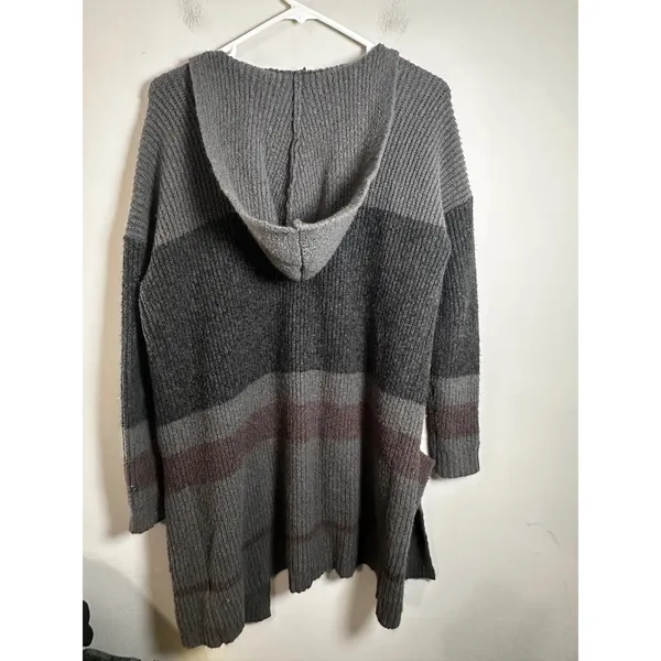 American Eagle‎ Womens Gray Striped Hooded Open Front Chunky Ribbed Cardigan XS - Image 5