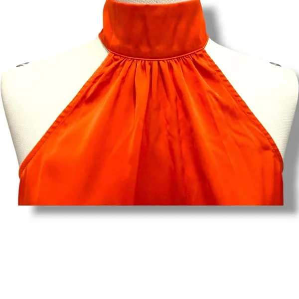 383 Express | NWOT Orange Satin Mock Neck Halter Top (size XS) - Image 4