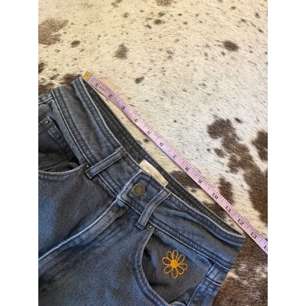 Sezane Black Wash Wide Leg Jeans Flower Embroidered Size 36 US 4 - Image 5