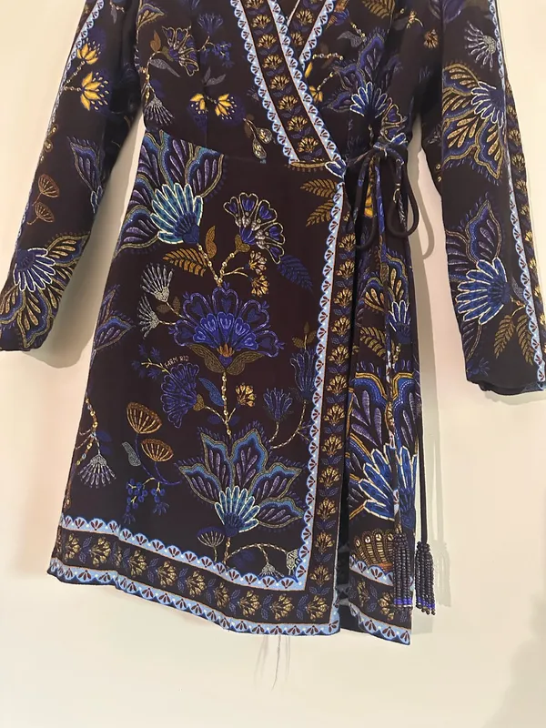 FARM Rio Brown Garden Floral Wrap Mini Dress Size S - Image 8