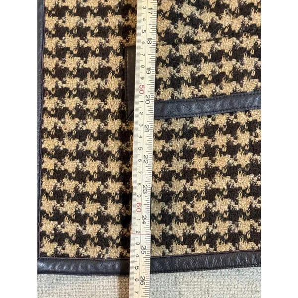 Peck & Peck Houndstooth Wool‎ Blend Zip Jacket Brown Tan Faux Leather Trim Sz 12 - Image 6