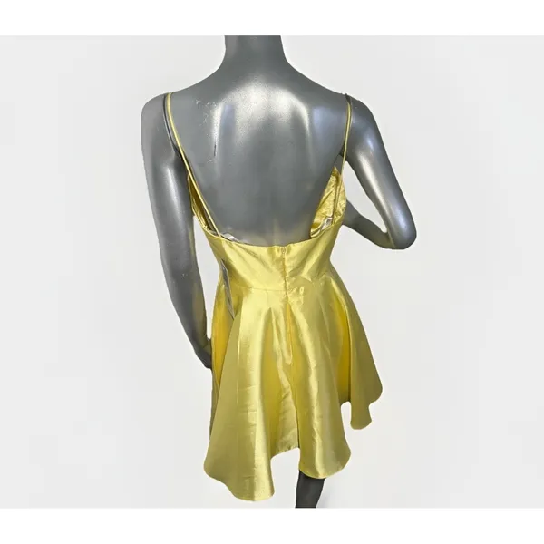 Sherri Hill 52379 Yellow Satin Short Cocktail Dress Fit & Flare Size 8 V-Neck - Image 7