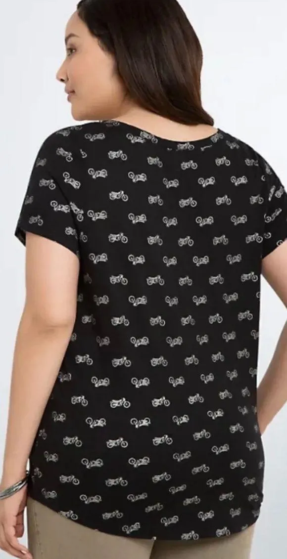 Motorcycle Print Black V-Neck Short Sleeve Shirt Size 3 (22/24) - Image 2