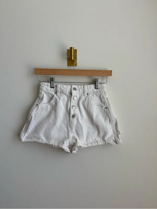 Rolla's Dusters High Rise Slim White Denim Shorts Button Fly Size 25 - Image 5