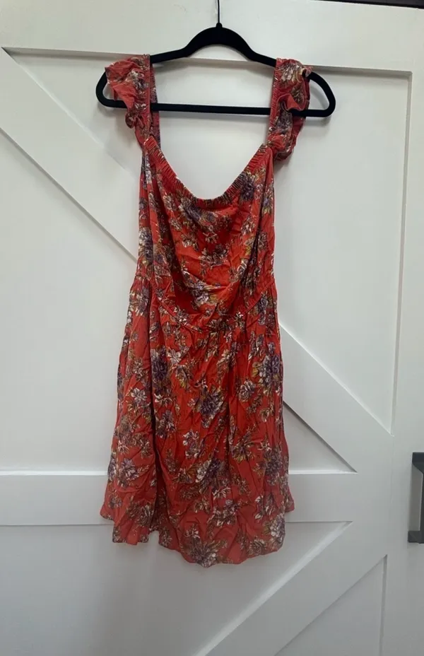 American Eagle Orange Floral Off the Shoulder Dress - Image 2