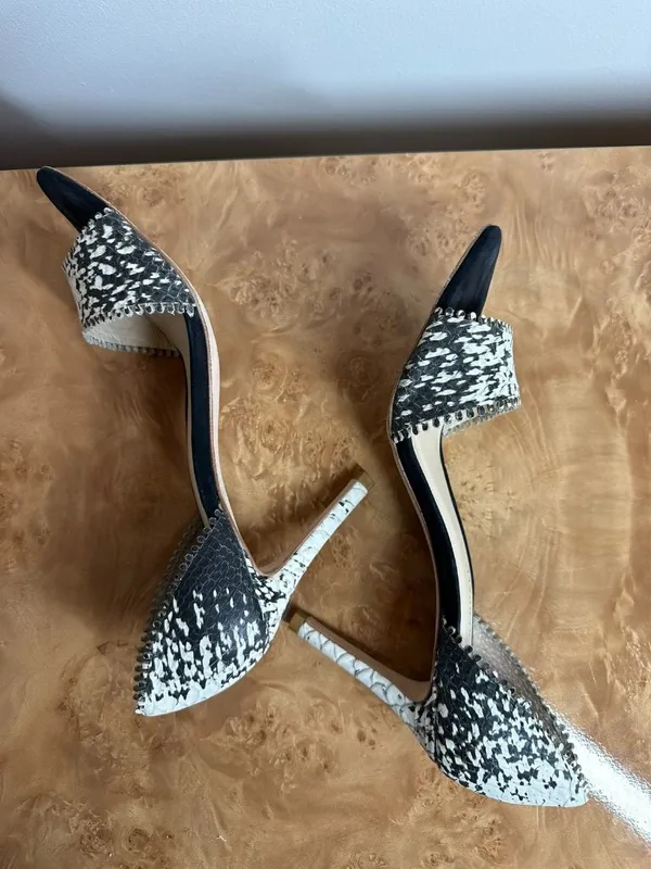 Loeffler Randall Leora Snakeskin D’Orsay Heels Black White Stiletto 8.5 B - Image 6