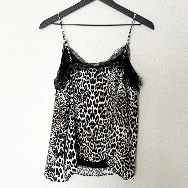Lavender Brown Womens Lace Trim Tank Top Animal‎ Print Cami V Neck Size M - Image 5