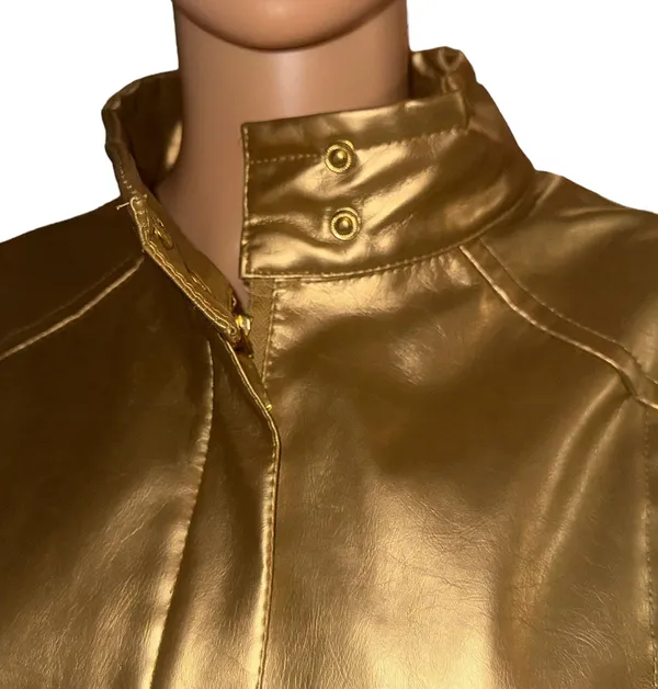 Dots Metallic Gold Faux Leather Jacket Size M - Image 4