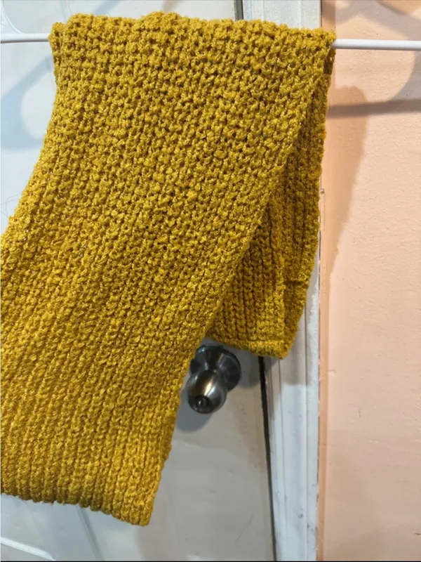 Handmade Knit Scarf in Mustard Yellow - Image 2