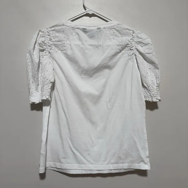 Veronica Beard Marcia White Eyelet Puff Sleeve T-Shirt Size Small - Image 5