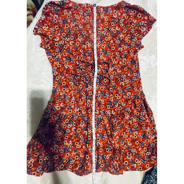 B-O-G Collective Orange Floral Button Front Lace Up‎ Back Mini Dress Small - Image 13