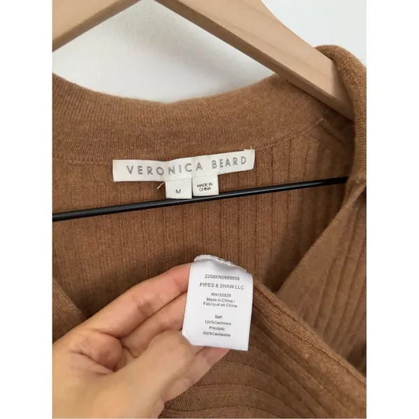 Veronica Beard Medium Lazana Cashmere Cardigan Camel Fall Neutral collar work - Image 4
