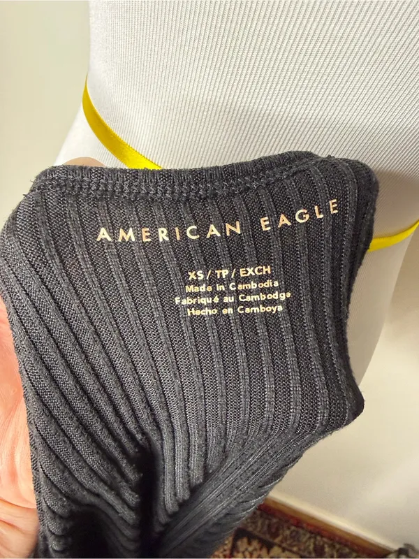 American Eagle Black Ribbed Oversized Long Sleeve Tee - Image 4