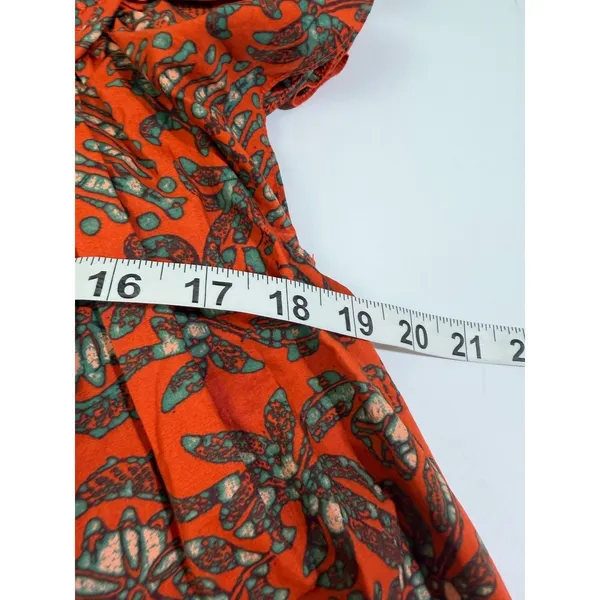 Ulla Johnson Kosta Top Printed V-Neck Blouse Ruffle Flutter Sleeve Orange XS 0 - Image 9