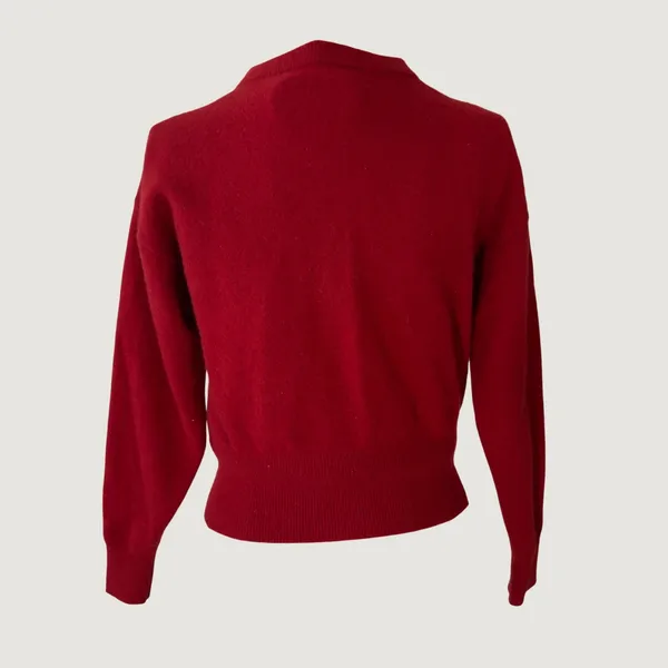 3075 | 100% Wool Cropped Cardigan Sweater Red Button Front Crew Neck Womens S - Image 4