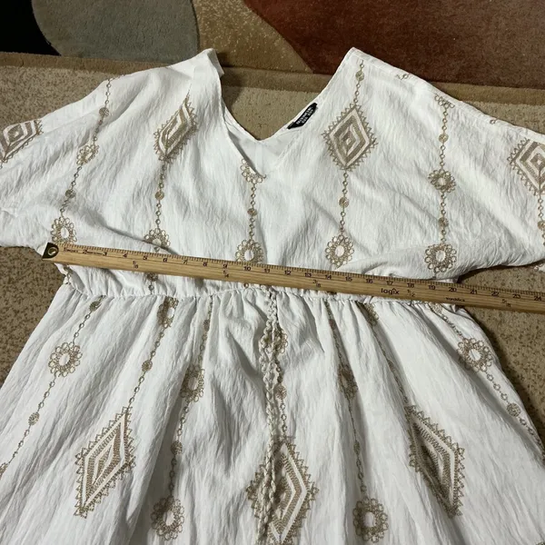 Bloomchic Boho Embroidered Mini Dress Women 18 White Gold Tassel V-Neck Mini - Image 3