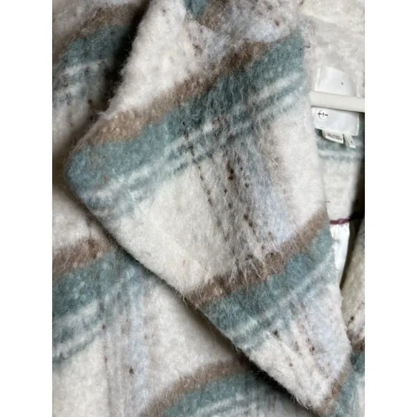 Anthropologie Womens‎ White Green Elsa Plaid Collared Long Sleeve Coat Size M - Image 6