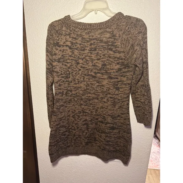 Effeci Creazioni Brown Marled Cable Knit Tunic Sweater Womens Medium Button - Image 4