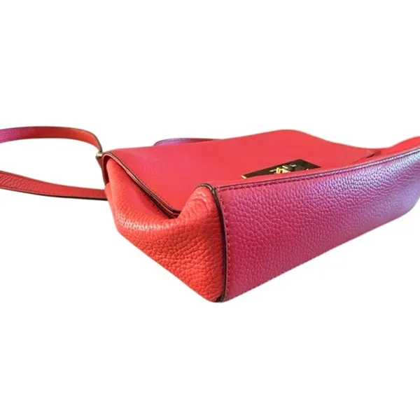 Michael Kors Peach Pink Leather Crossbody Satchel Handbag Gold Hardware - Image 8