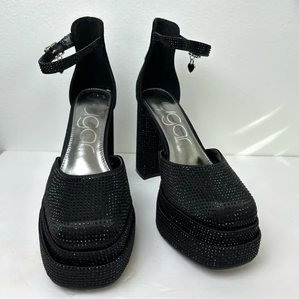Dolls Kill Sugar Stacked Platform Heels Black Rhinestone NWOT Willfully 2 - Image 2