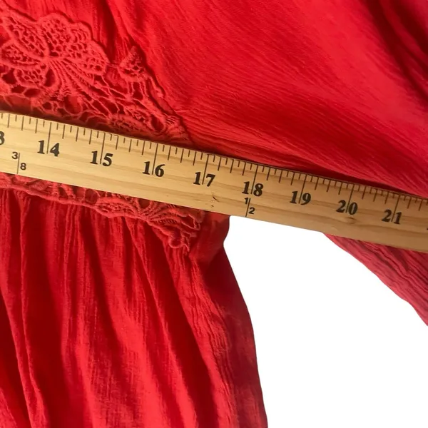 Hollister Y2k Women's Size Small Red Boho Floral Long Sleeve Babydoll‎ Top - Image 8