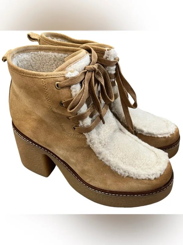 Sam Edelman Shaw Boots Women 9 Sandstone Suede Faux Fur Platform NIB $180 - Image 2